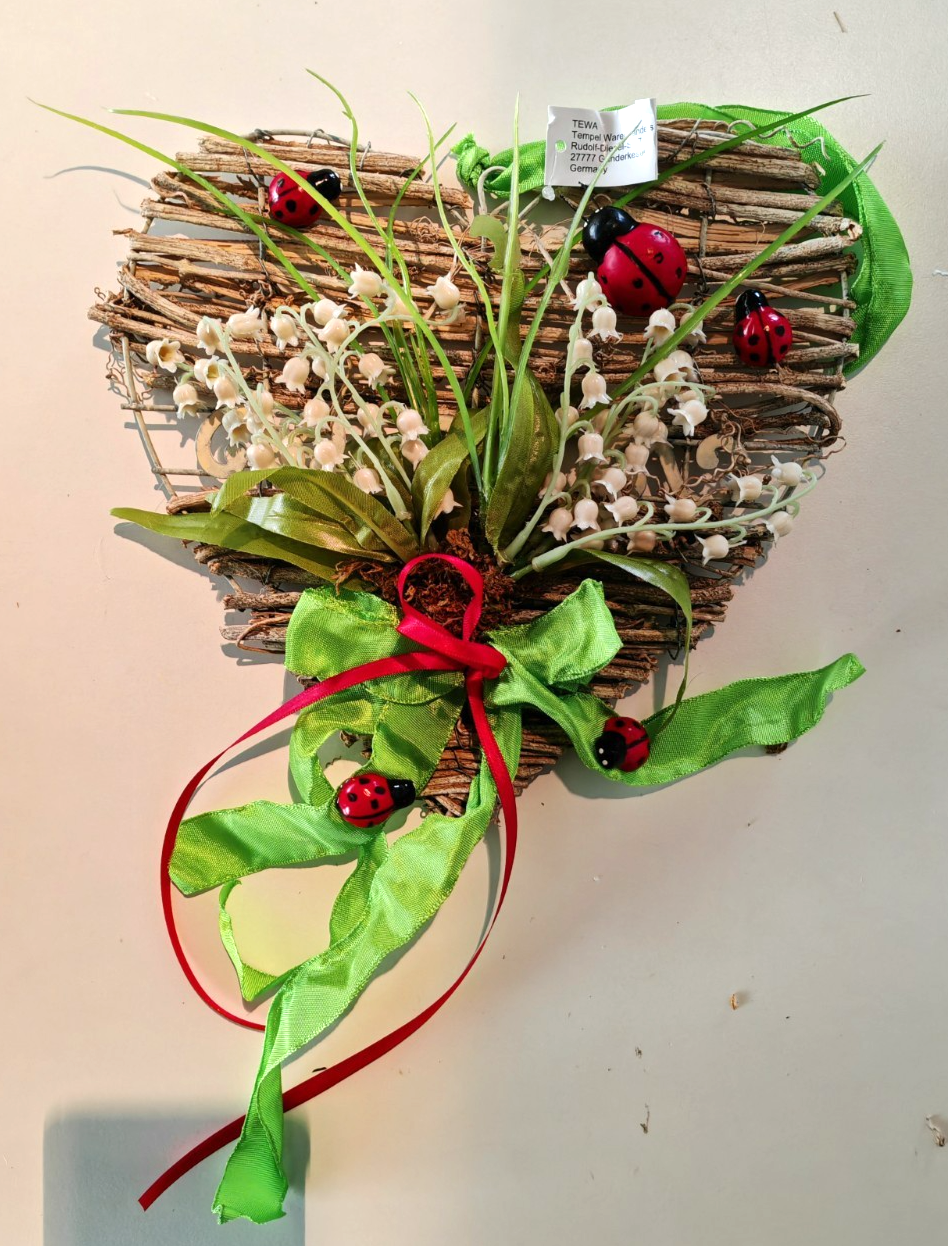 Weidenherz 25 cm Maiglöckchen Marienkäfer Türkranz Frühlingsdeko B3