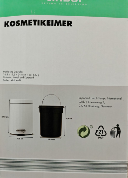 Linsar Kosmetikeimer 3L Weiß Tretmülleimer Soft Close Absenkautomatik Bad WC HA6