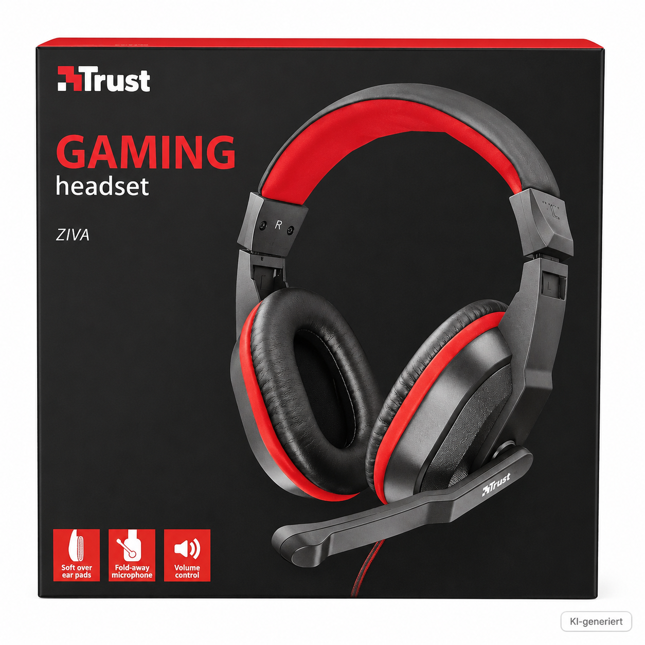 Trust Ziva Gaming Headset Over-Ear Kopfhörer Mikrofon PC Schwarz Rot 3,5mm A8