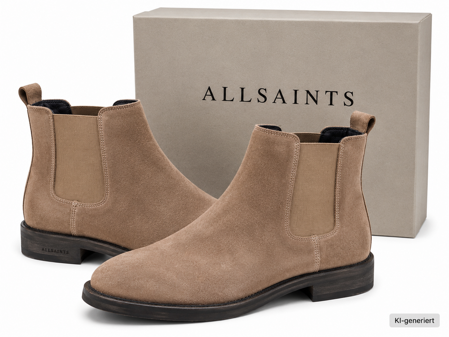 AllSaints Harley Chelsea Boots Herren Wildleder Taupe Braun Stiefeletten Gr. 43