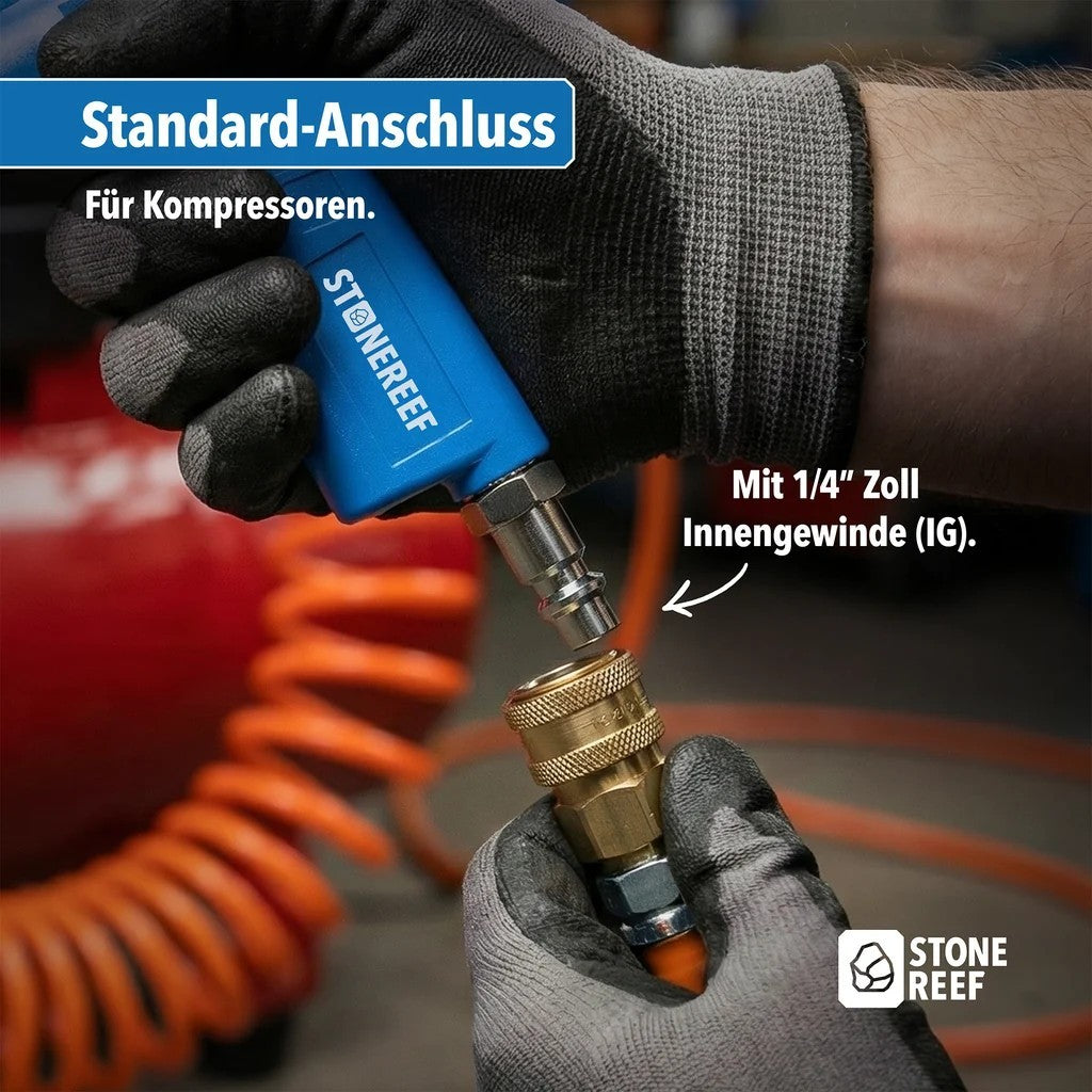 STONEREEF Ausblaspistole Druckluftpistole 12bar 1/4" 80mm Düse Kompressor A3