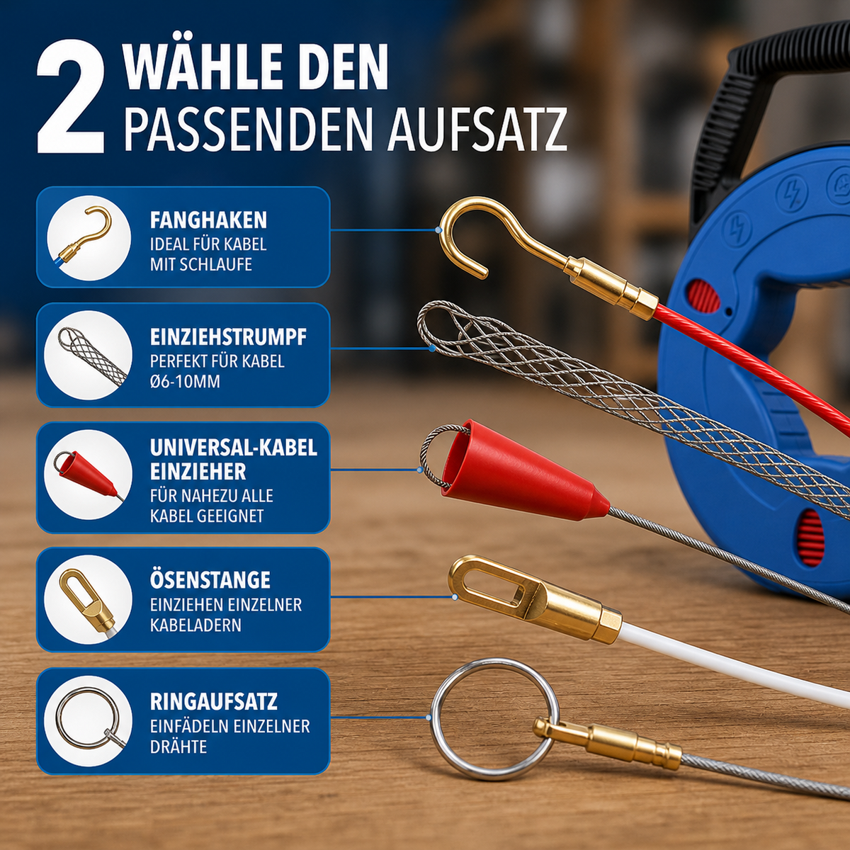 Einziehspirale 30m Kabeleinziehhilfe Kabelzieher Leerrohr Zugdraht B8 o.Adapter