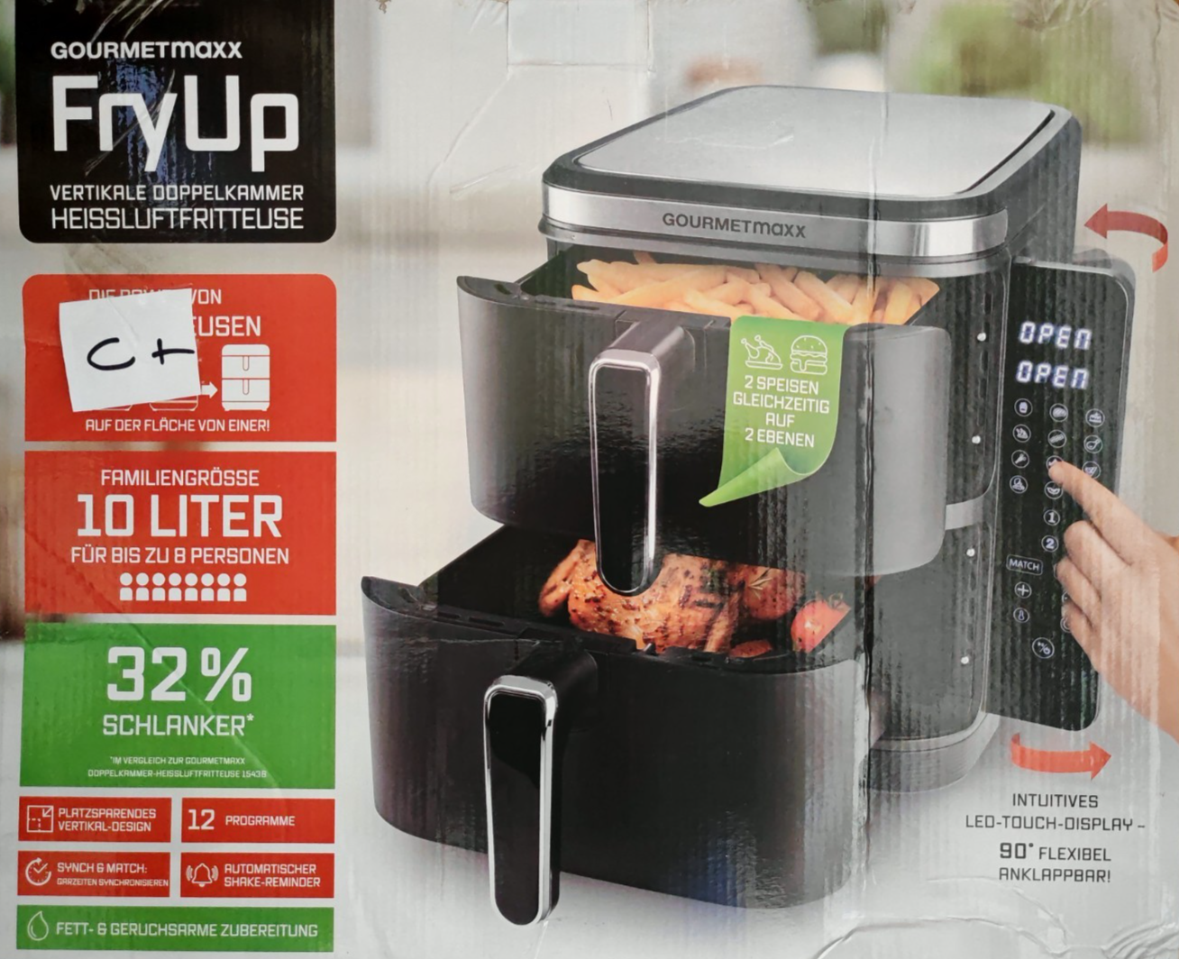 GOURMETmaxx FryUp Heißluftfritteuse 10L Doppelkammer Airfryer Touchdisplay HA22G