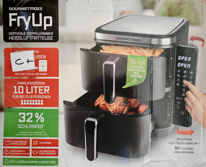 GOURMETmaxx FryUp Heißluftfritteuse 10L Doppelkammer Airfryer Touchdisplay HA22G