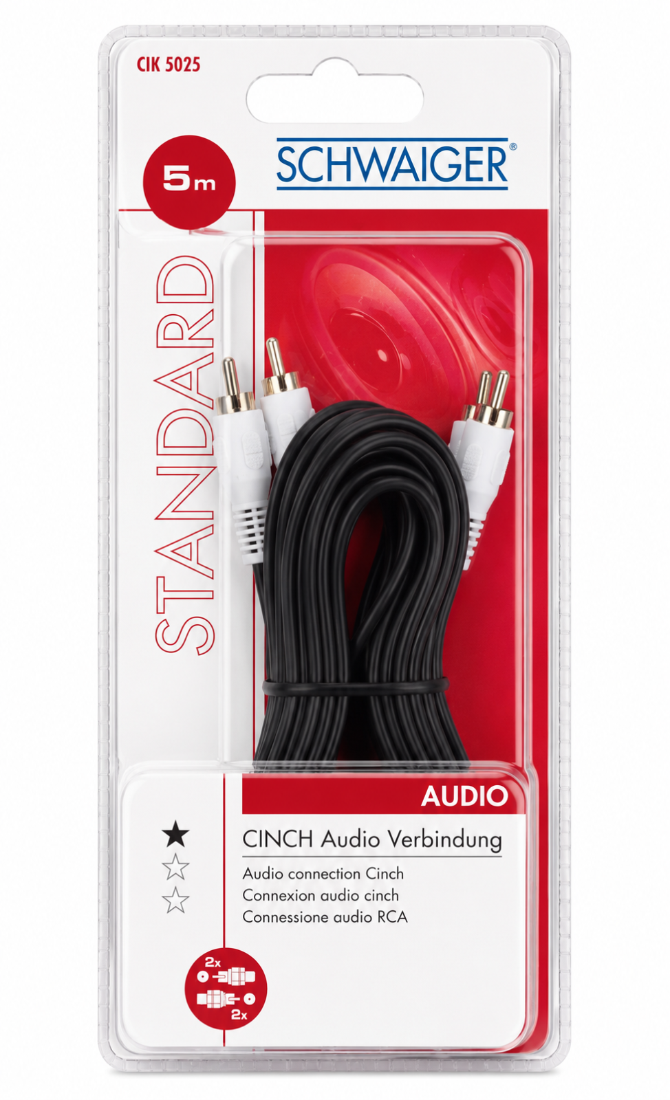 Schwaiger CIK5025 Audio Kabel Cinch Verbindung Stereo HiFi AUX 5m Schwarz A5