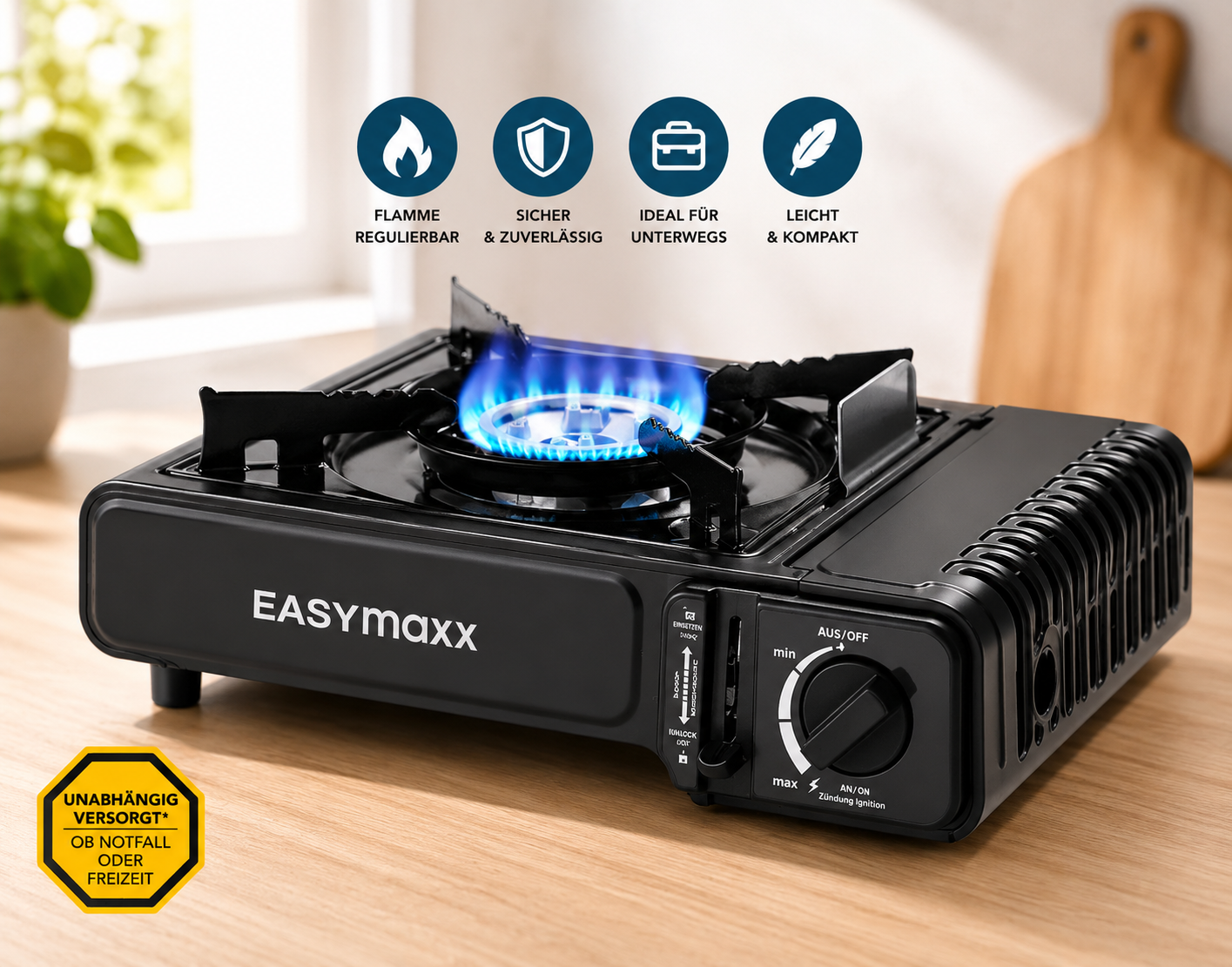 EASYmaxx Gaskocher 2500W Campingkocher Piezozündung Outdoor  Transportkoffer C05