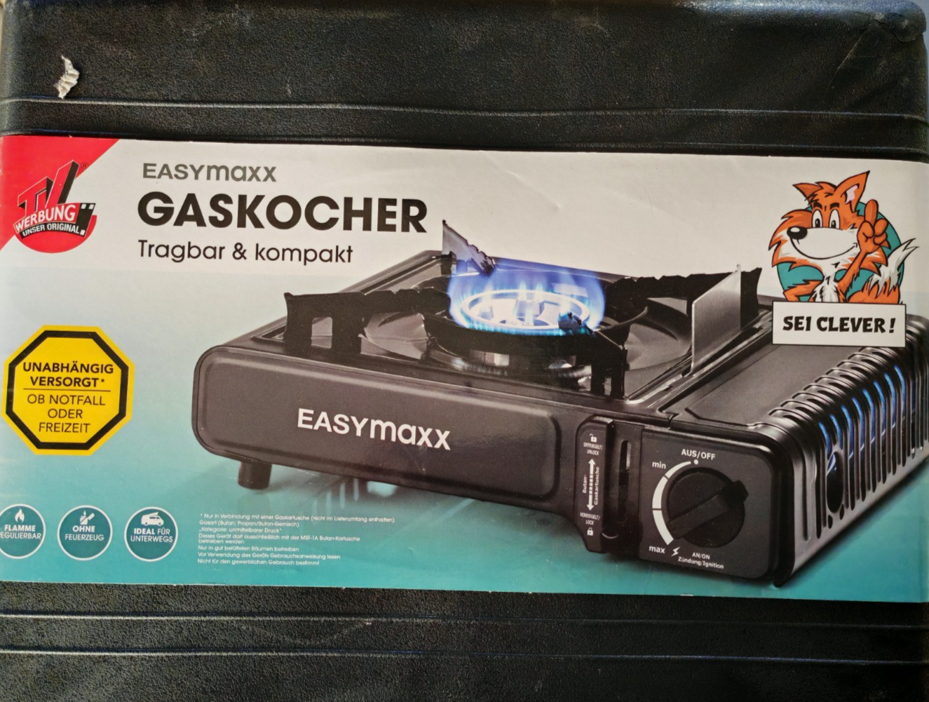 EASYmaxx Gaskocher 2500W Campingkocher Piezozündung Outdoor  Transportkoffer C05