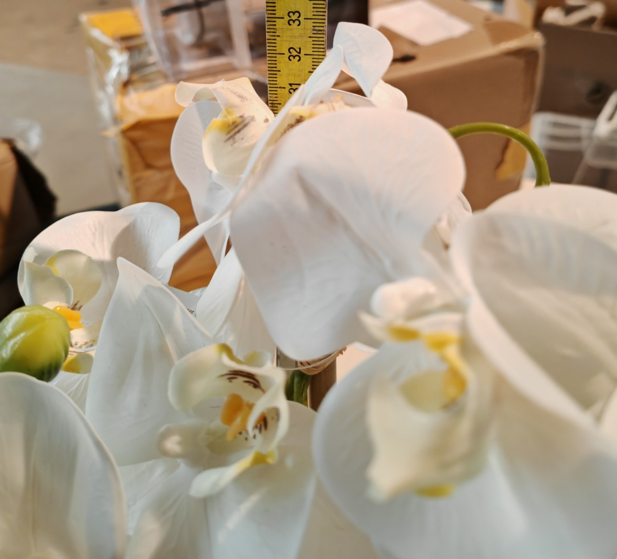 Künstliche Orchidee Weiß im Silbertopf 33 cm Kunstblume Phalaenopsis E7