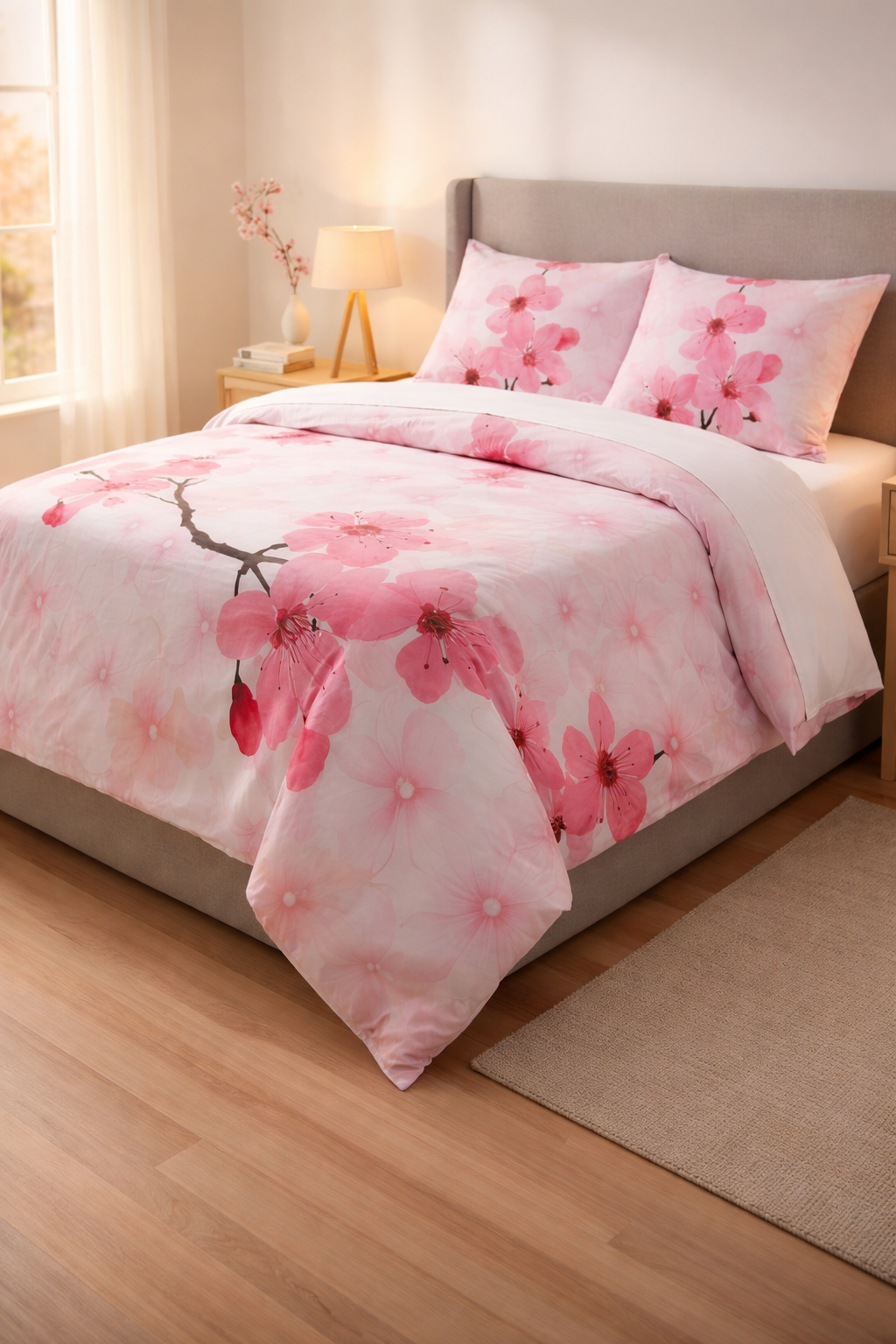 Bettwäsche Garnitur 135x200 – 2er Set 80x80 Blume Rosa