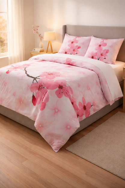 Bettwäsche Garnitur 135x200 – 2er Set 80x80 Blume Rosa