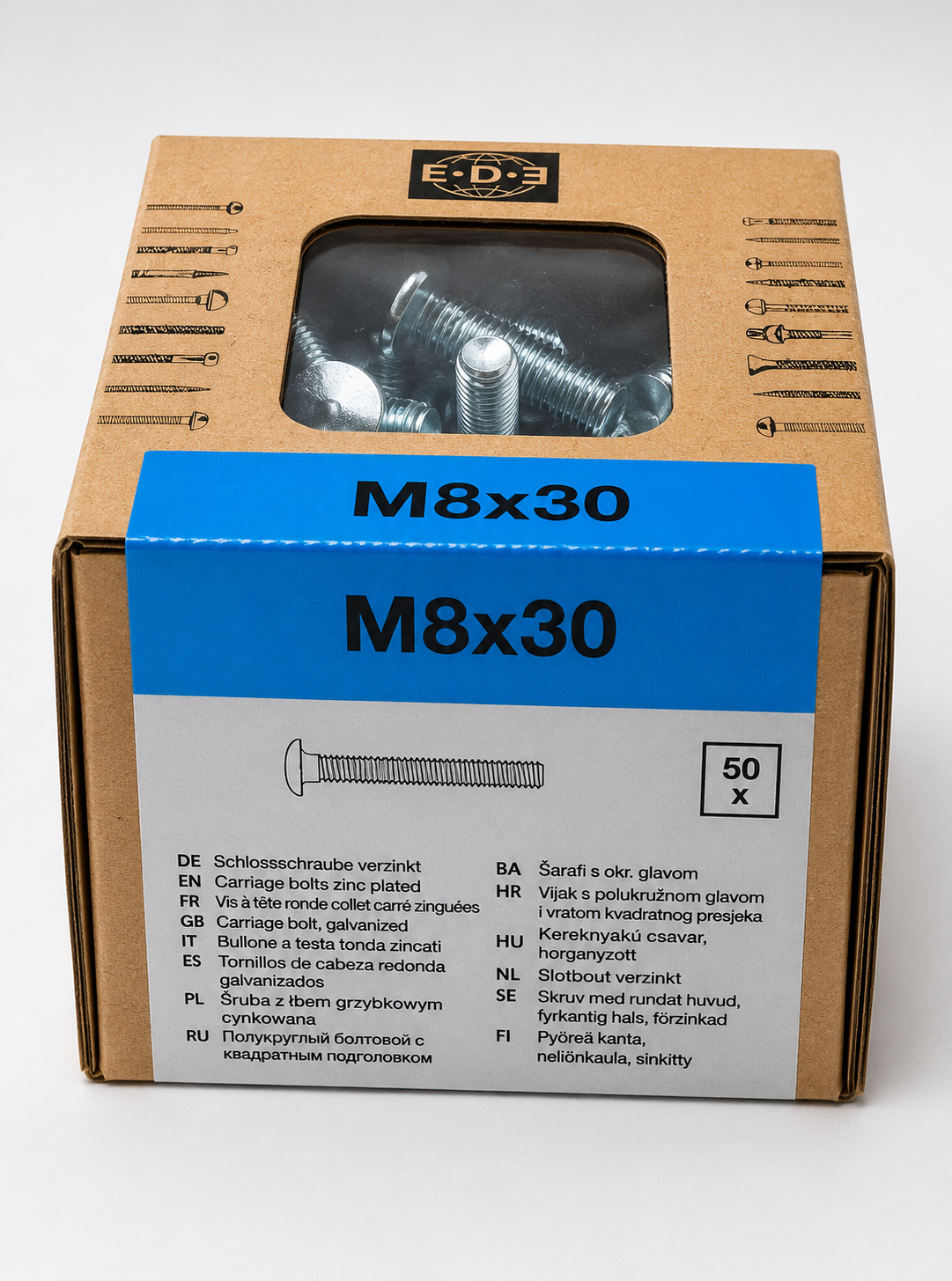Lux Schlossschrauben verzinkt M8x30mm 50x Sechskant metrisch Gewinde