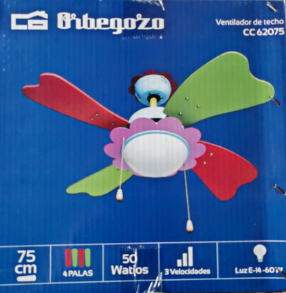 Orbegozo CC 62075 Deckenventilator Licht 75cm 50W 4 Flügel Kinderzimmer HA36