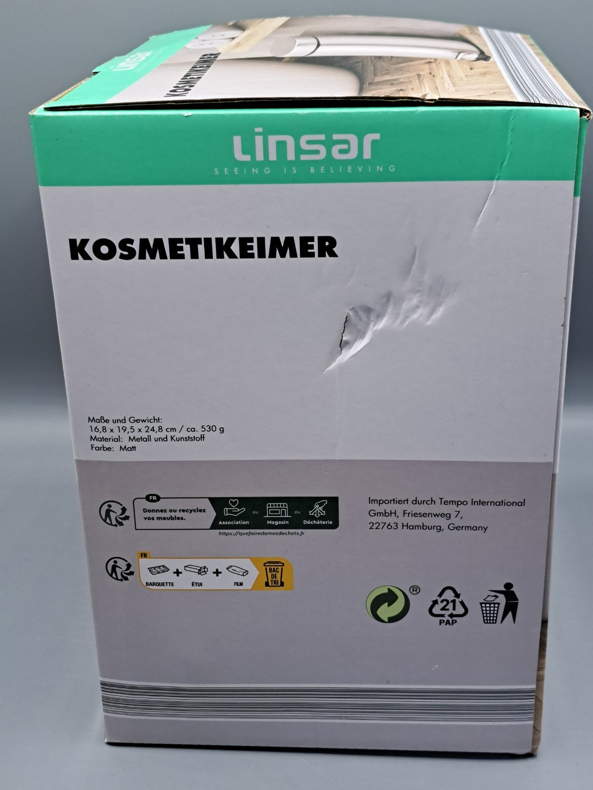 Linsar Kosmetikeimer 3L mit Fußtrittmechanismus Abfalleimer Badezimmer