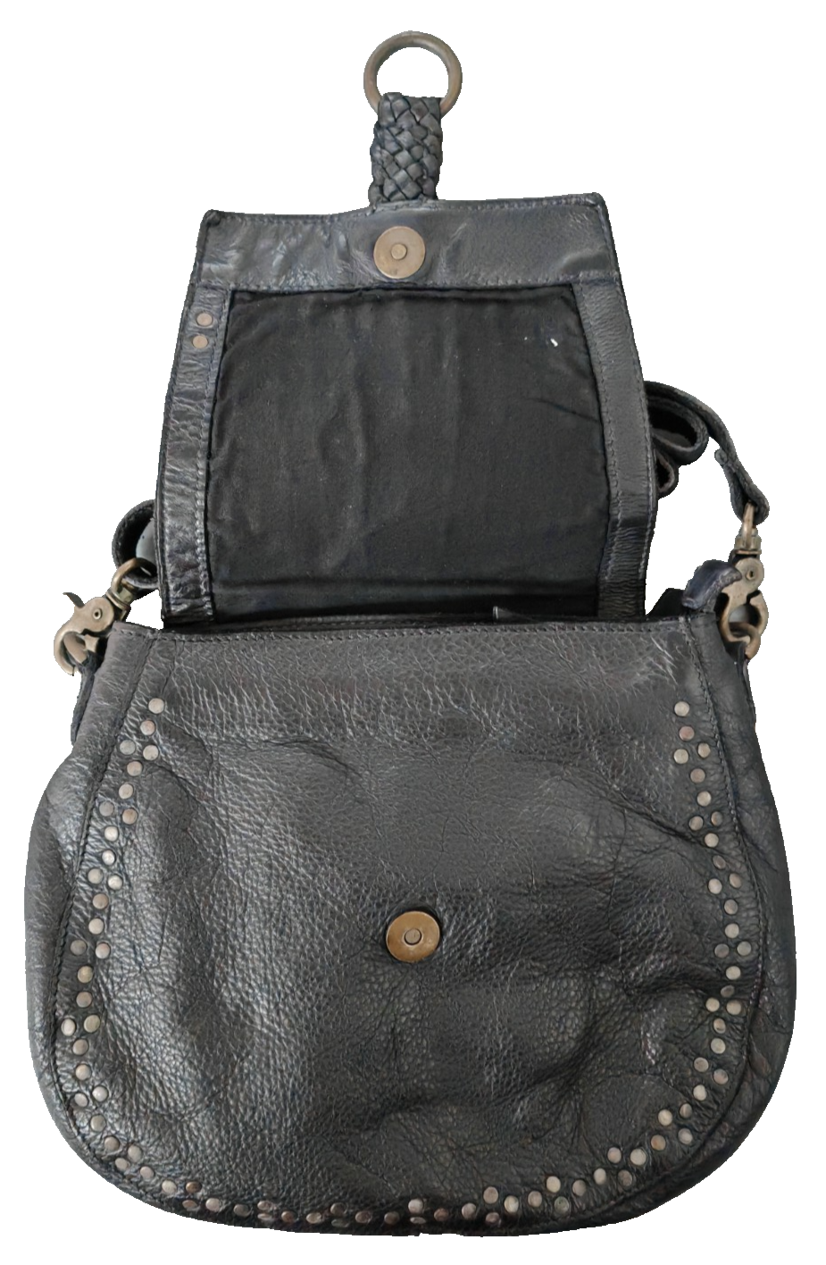 Desiderius Karmina Damen Ledertasche Schwarz Grau Schultertasche Cow Leather H3