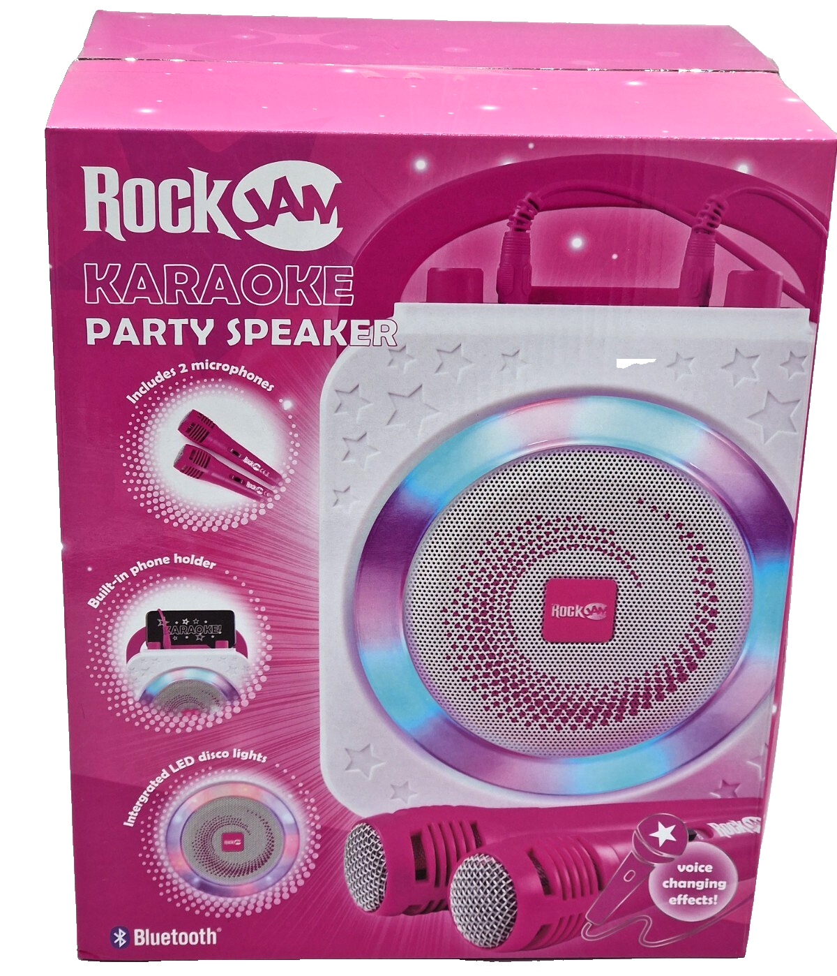 RockJam Karaoke Maschine 10W Bluetooth 2 Mikrofone LED Akku Party Speaker HA24