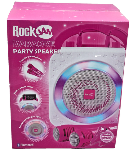 RockJam Karaoke Maschine 10W Bluetooth 2 Mikrofone LED Akku Party Speaker HA24