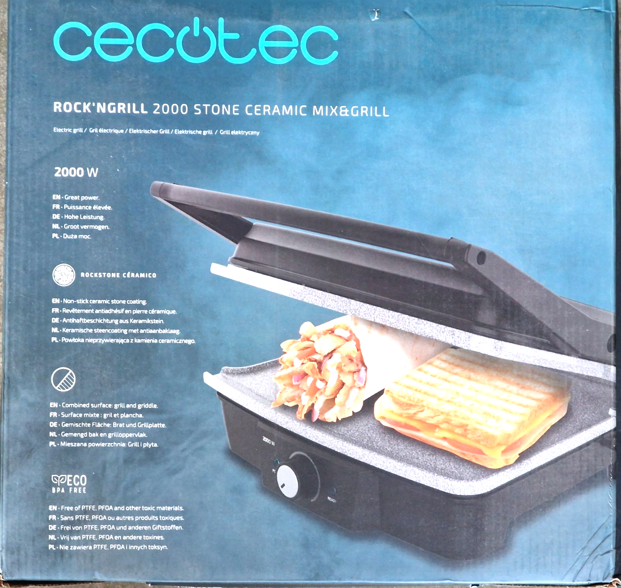 Cecotec Elektrischer Grill Rock’Ngrill 2000 Stone Ceramic Mix&Grill