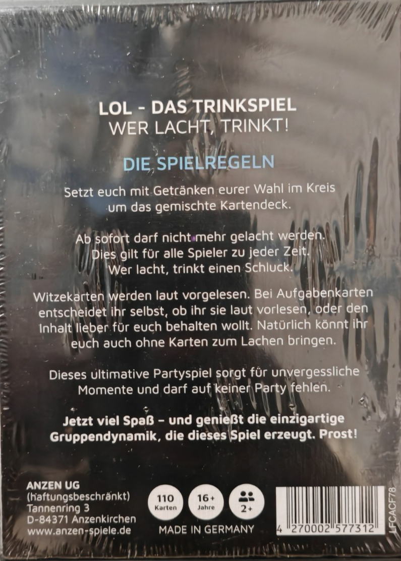 LOL Das Trinkspiel Wer lacht trinkt Kartenspiel 110 Karten Partyspiel ab 18 D4