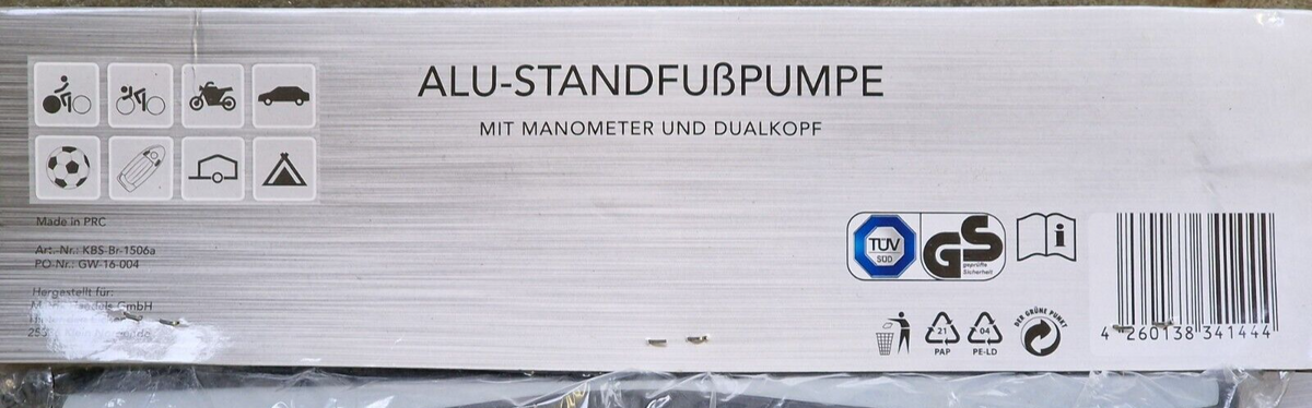 Alu Standfußpumpe mit Manometer Dualkopf Fahrradpumpe Luftpumpe 62cm  HA4