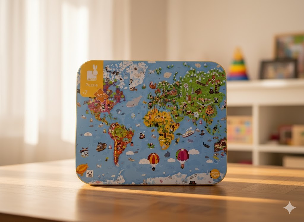 Janod Giant World Kinderpuzzle 300 Teile FSC-Karton Pflanzliche Tinte Frankreich