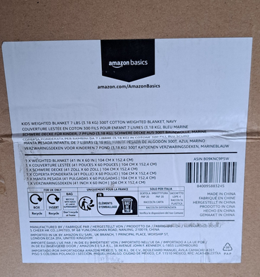 Amazon Basics, Gewichtsdecke, 3,18kg, 104x152,4cm. Marine