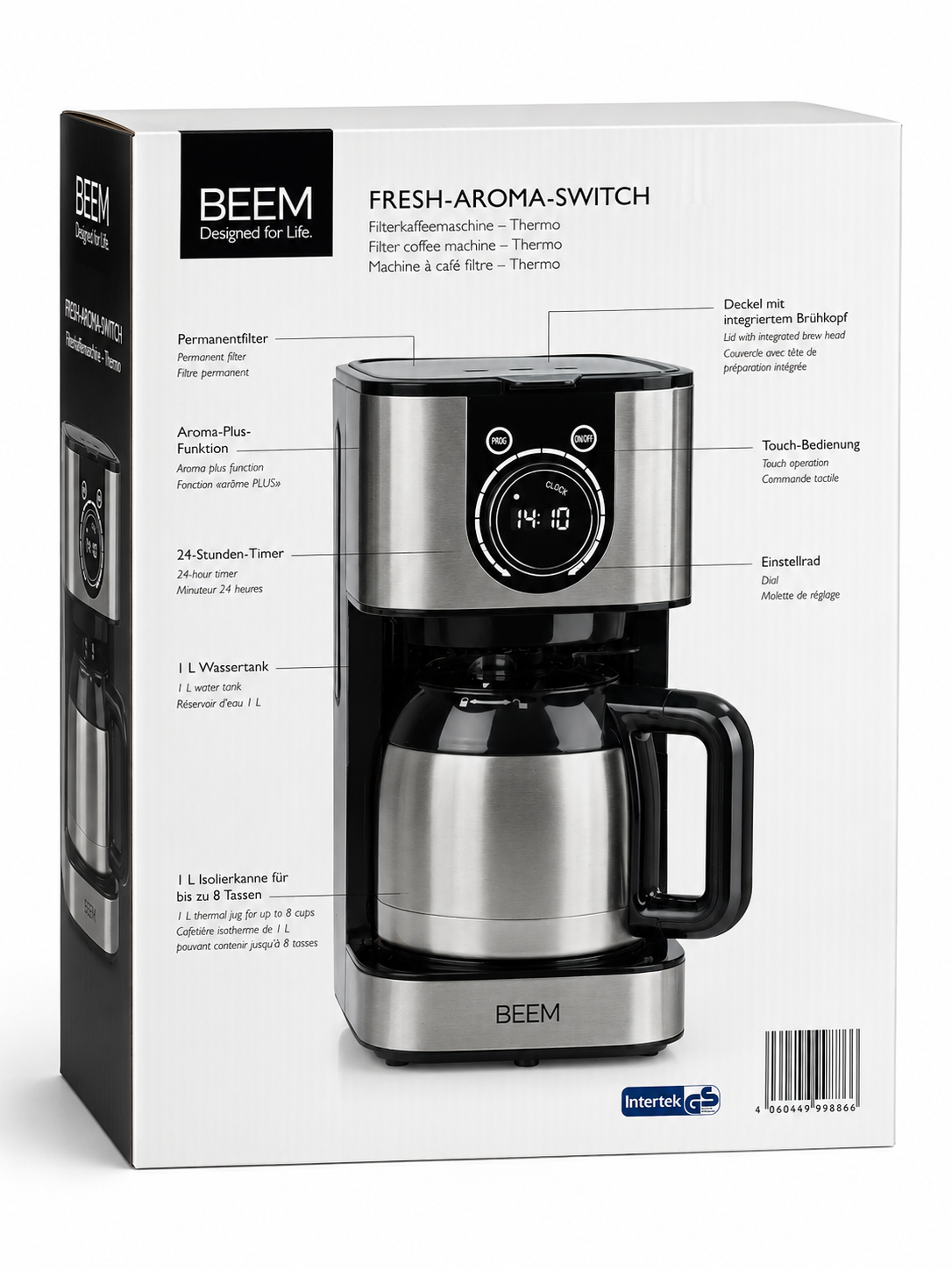 BEEM Fresh-Aroma-Switch Filterkaffeemaschine Thermoskanne 8 Tassen Timer 1L C4