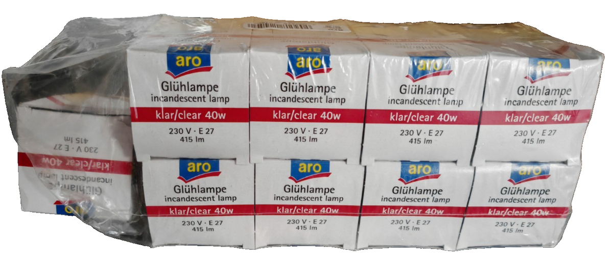 9x aro Glühlampe 40W E27 415lm Klar 230V klassische Glühbirne Restbestand HA34
