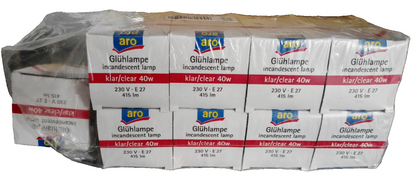 9x aro Glühlampe 40W E27 415lm Klar 230V klassische Glühbirne Restbestand HA34