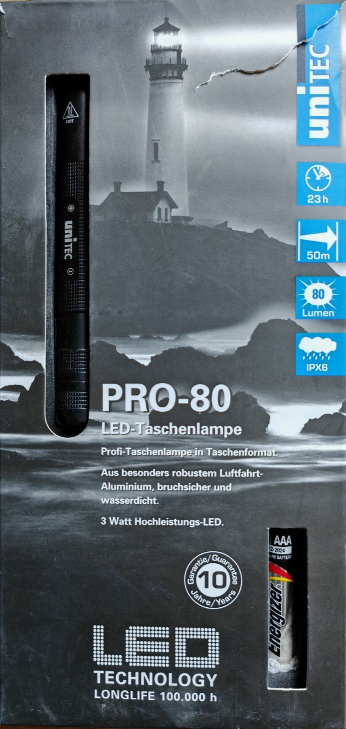 UNITEC Taschenlampe Aluminium Schwarz LED Handlampe