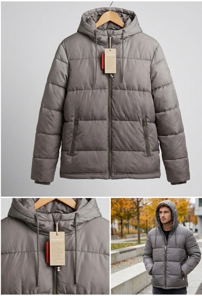 👉 Strandfein Menswear Steppjacke Farbverlauf Abnehmbare Kapuze Gr. 56 Herren