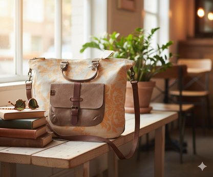 Desiderius Rika Tasche Yellow Canvas Olive Leather Handtasche Damen