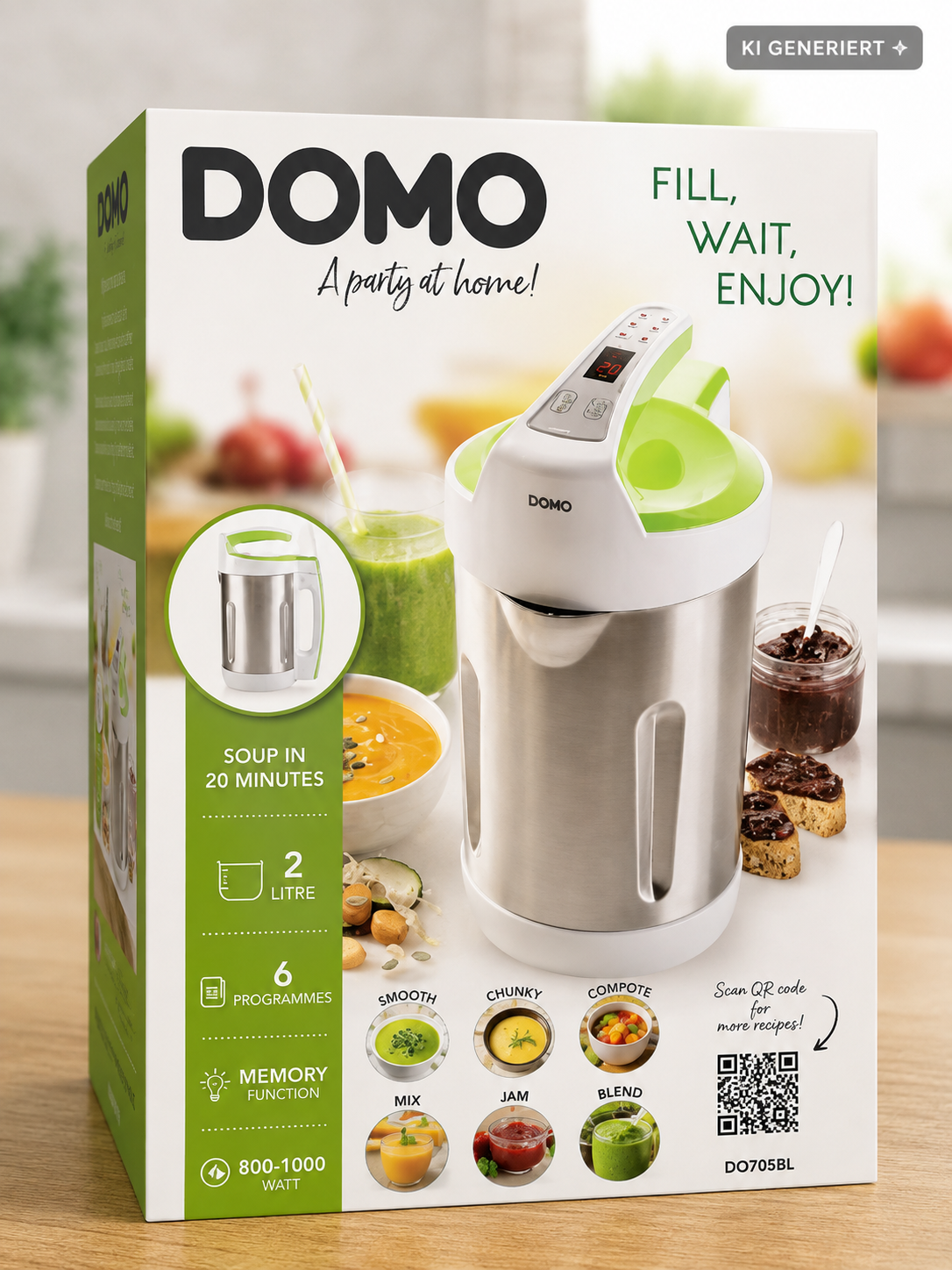 DOMO DO705BL Suppenkocher 2L Mixer 6 Programme Edelstahl Soup Maker LED C2