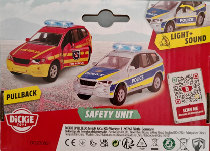 Dickie Toys Safety Unit Polizei Auto 12cm Licht Sound Pullback Metall D5