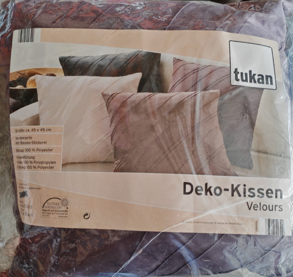 TUKAN Deko-Kissen Velours 45x45cm Mauve Biesen-Stickerei inkl. Füllung HA25