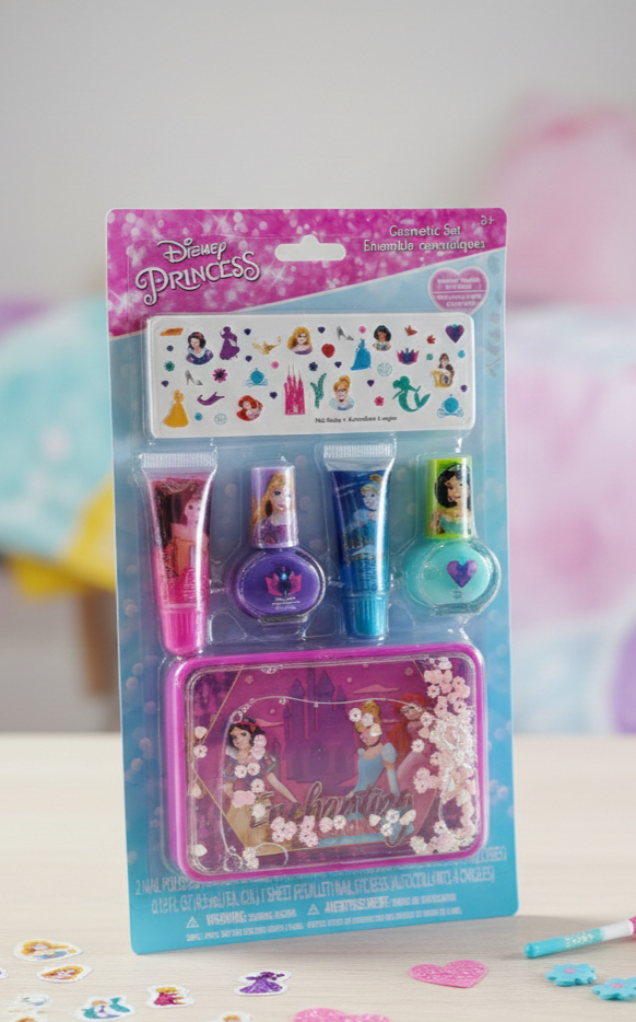 Disney Princess Kosmetik Set Kinder Lipgloss Nagellack Nagelsticker Etui 3+ D6