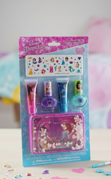 Disney Princess Kosmetik Set Kinder Lipgloss Nagellack Nagelsticker Etui 3+ D6