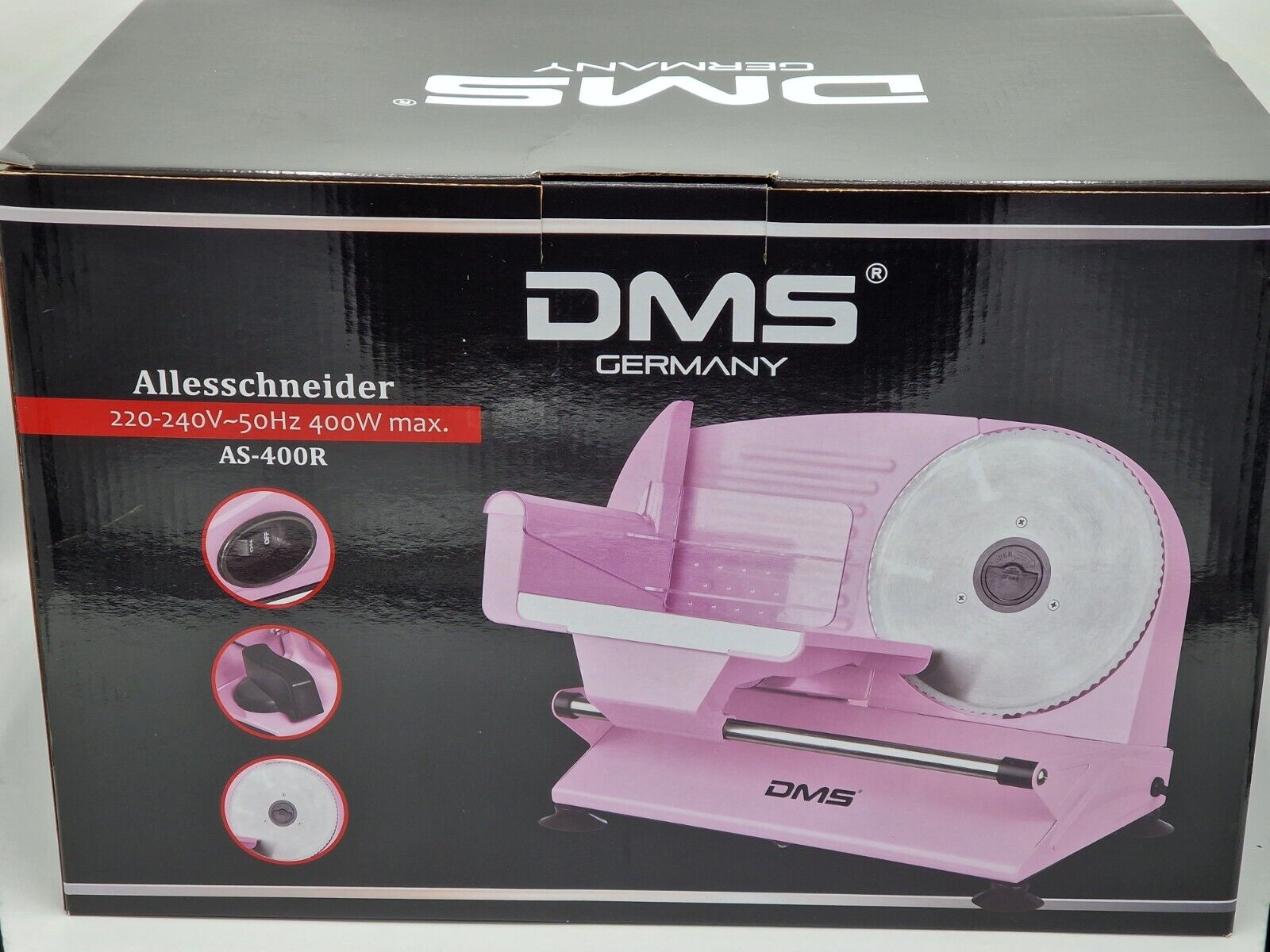 DMS Allesschneider AS-400R, Rosa, Brotschneidemaschine, Küche, Wurst