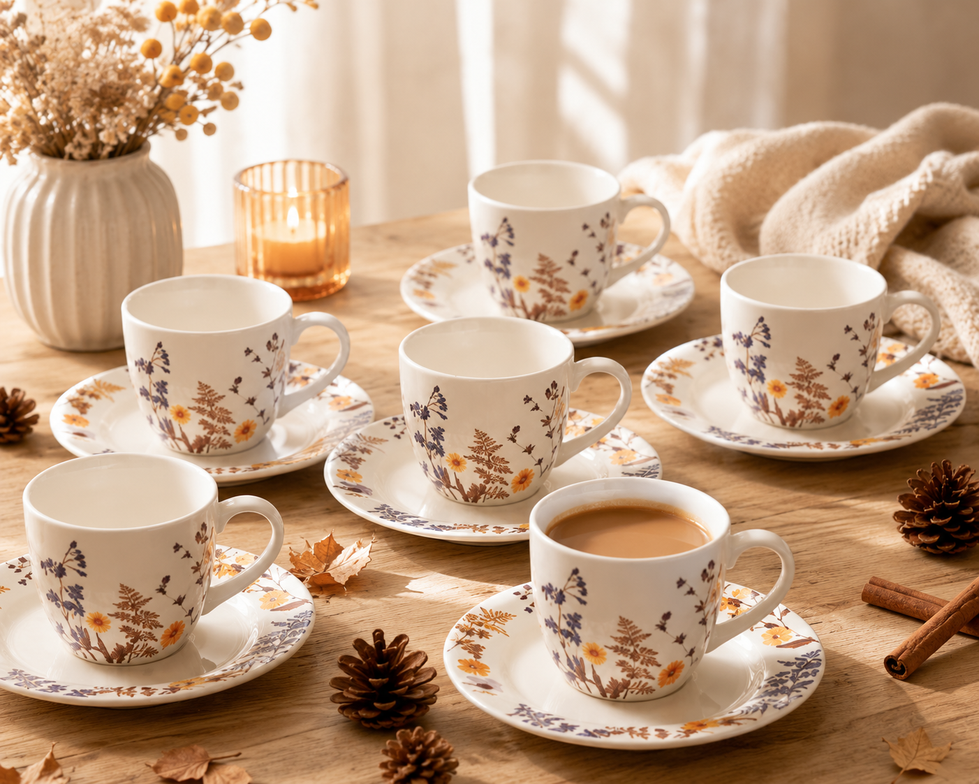 Weltbild Kaffeeservice Wildblumen 12tlg Tassen Teller Unterteller Set