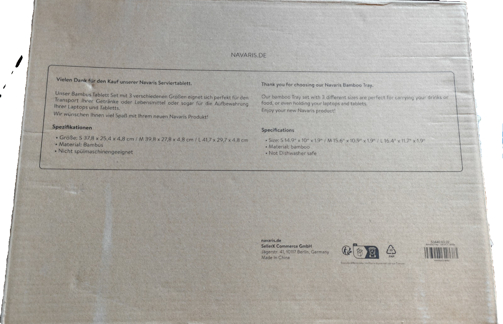 Navaris Serviertablett Bambus 3er Set Tablett Frühstück Holz