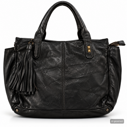 Desiderius Caladia Damen Ledertasche Schwarz Echtleder Shopper Schultertasche H2