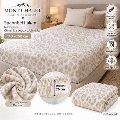 MONT CHALET Spannbettlaken 140-160x200 Chinchilla Leopard Offwhite 26cm F5