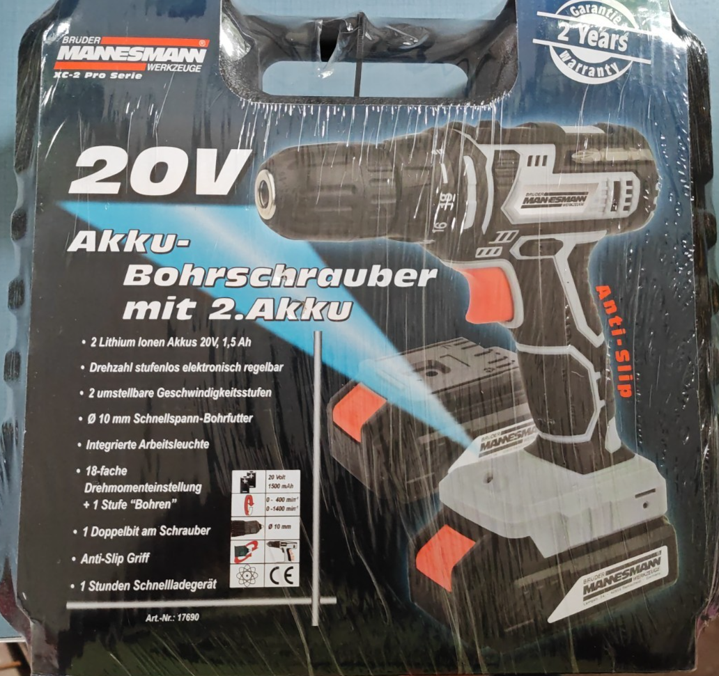 Brüder Mannesmann M17690 Akku Bohrschrauber 20V 2 Akkus 30Nm 2-Gang