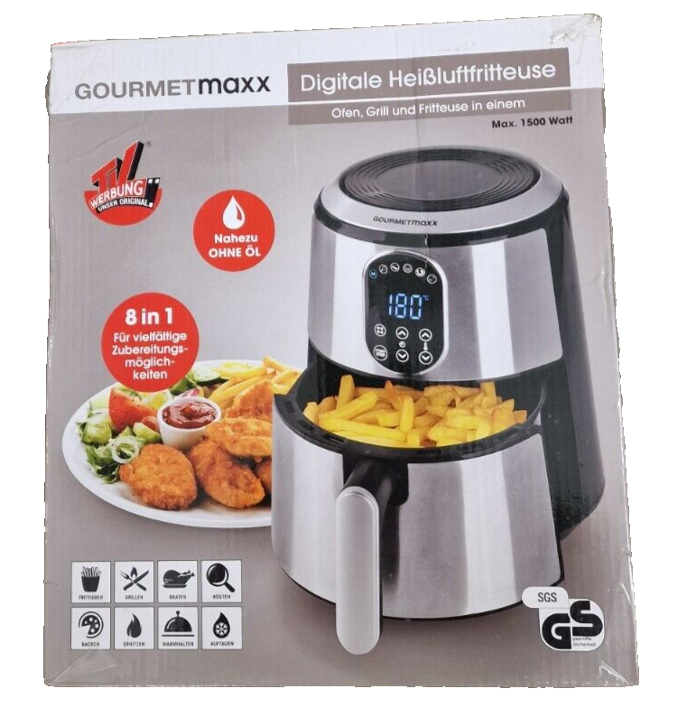 GOURMETmaxx 8in1 Heißluftfriteuse Edelstahl 2,7L fettarm/schonendes Garen 1500W