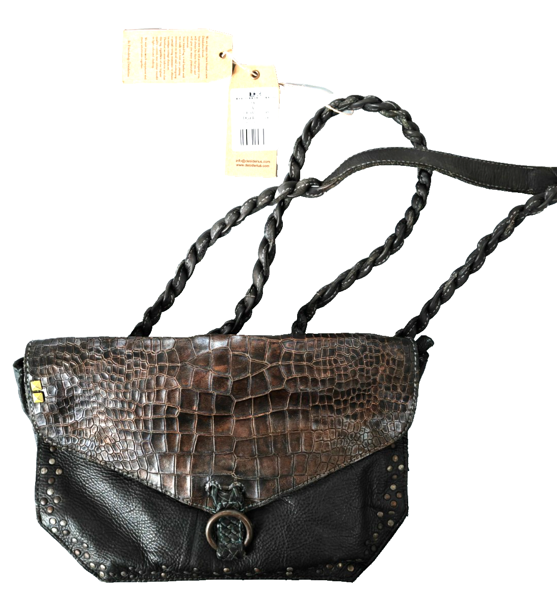 Desiderius Arpi Damen Ledertasche Dark Olive Rindsleder Schultertasche Nieten H3