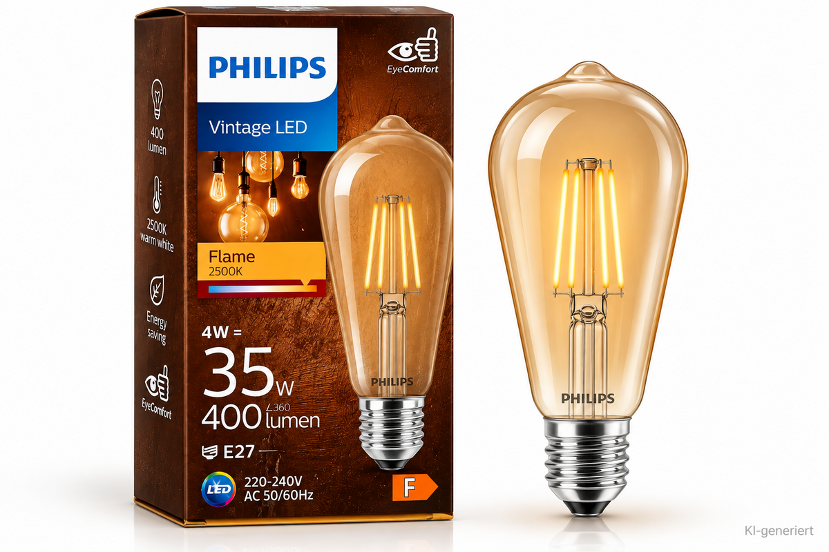 Philips Vintage LED ST64 E27 4W 400lm 2500K Edison Filament Klar EyeComfort HA34