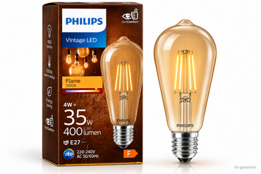 Philips Vintage LED ST64 E27 4W 400lm 2500K Edison Filament Klar EyeComfort HA34