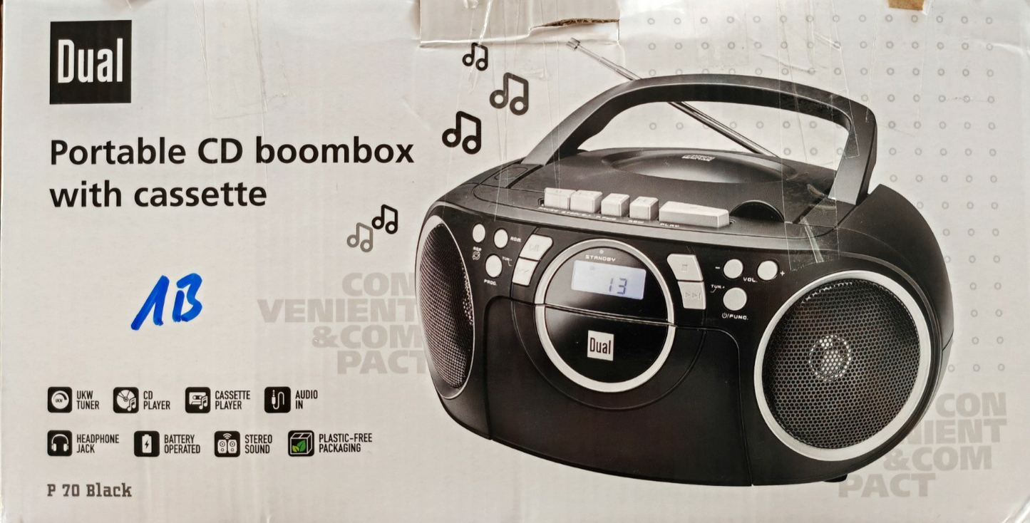 Dual P70 Kassettenradio CD Player UKW Boombox Stereo tragbar schwarz A09