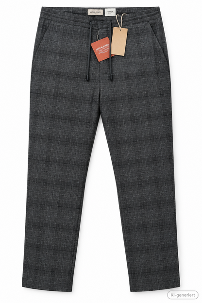 STRANDFEIN Menswear Herren Hose Gr. 28 Kurzgröße Anthrazit Kariert Business D2