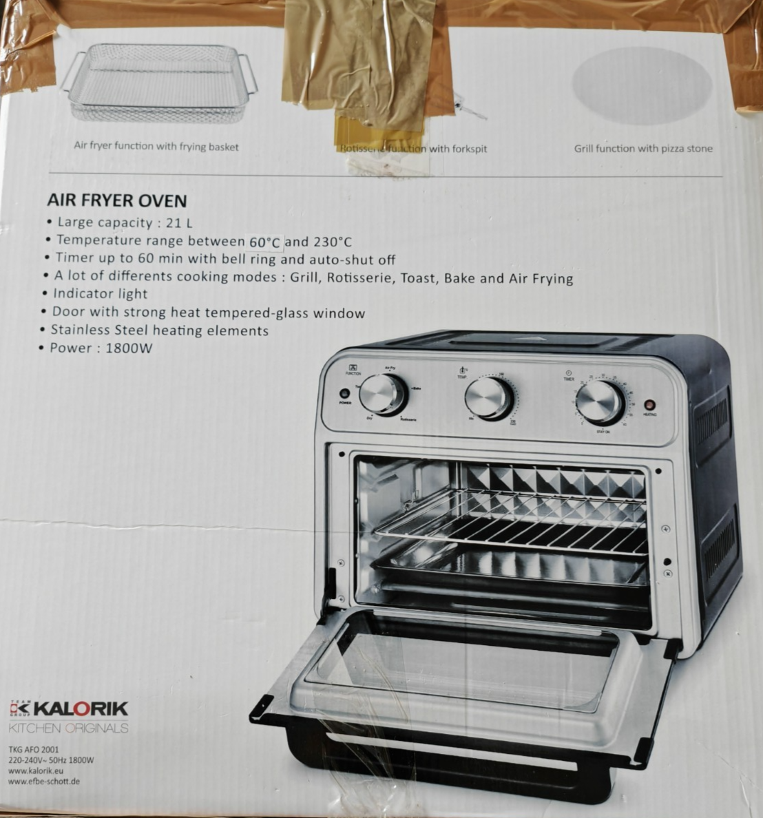 Kalorik TKG AFO 2001 Airfryer Ofen 21L Heißluftfritteuse Dörrautomat 1800W Pal2