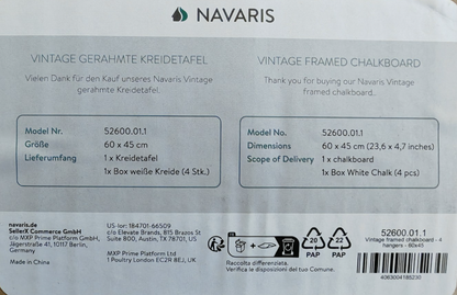 Navaris Kreidetafel 60x45cm Wandtafel Holzrahmen Ablage 4 Haken Memoboard P5